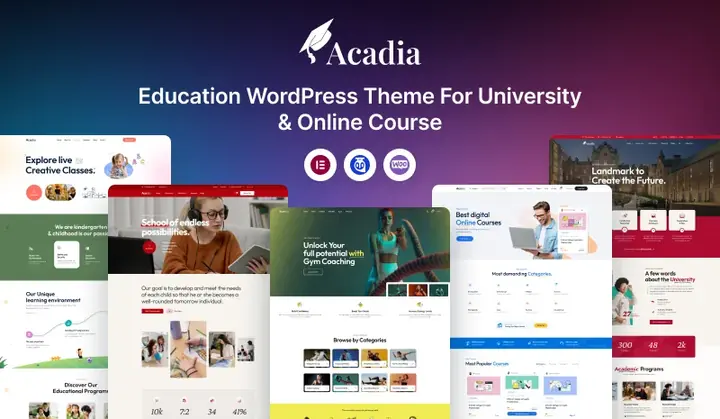 Preview of the Acadia WordPress theme by ThemePure — Education.