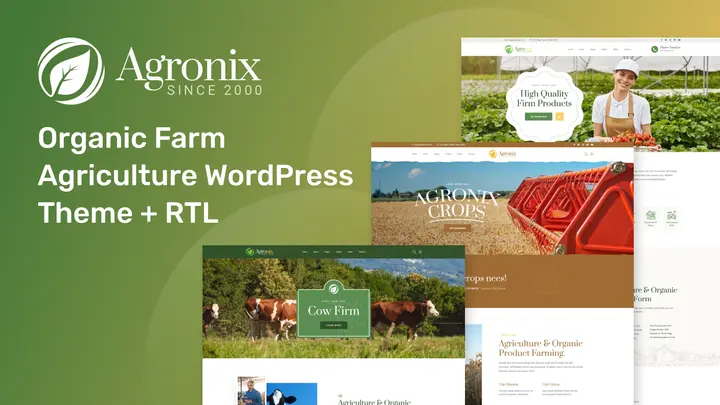 Preview of the Agronix WordPress theme by ThemePure — Organic farming.