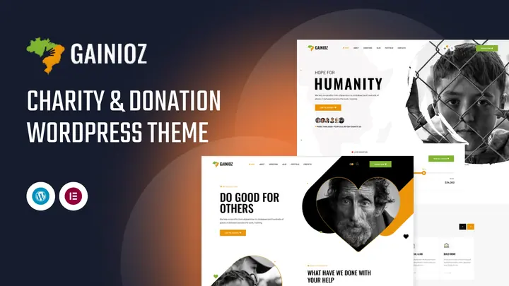 Preview of the Gainioz WordPress theme by ThemePure — Charity & donation.