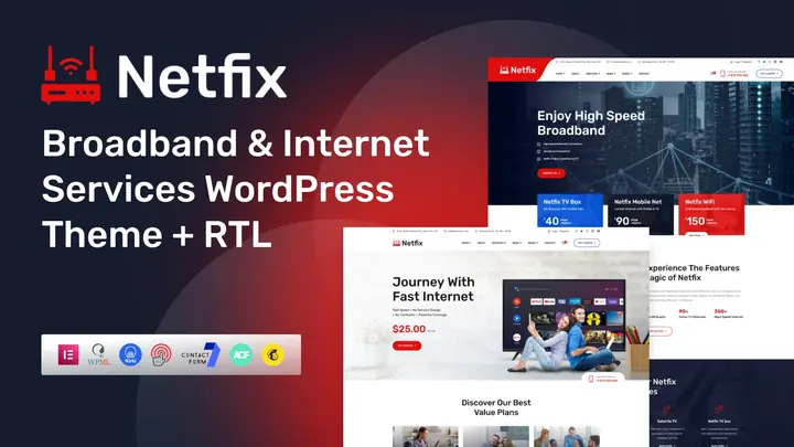 Preview of the Netfix WordPress theme by ThemePure — Broadband & ISP.